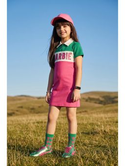 TINY GIRL - Barbie Hot Pink Colorblock Polo Neck Casual T-Shirt Dress
