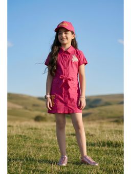 TINY GIRL - Barbie Hot Pink Collared Utility Dress with Waist Tie-Up Belt