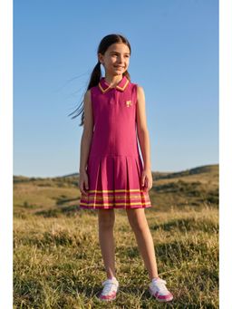 TINY GIRL - Barbie Hot Pink Sleeveless Polo Collar Pleated Tennis Dress