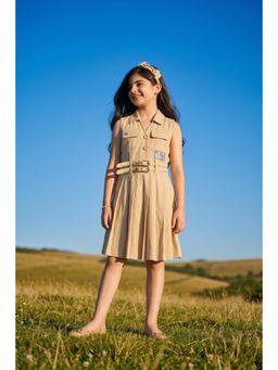 TINY GIRL - Barbie Beige Sleeveless Shirt Dress with Double Belt Detail