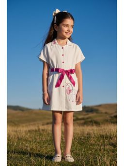 TINY GIRL - Barbie Off White Collared Shirt Dress with Waist Tie-Up Belt