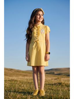 TINY GIRL - Barbie Yellow Ruffle Detail Puff Sleeve Casual Dress with Waist Tie-Up