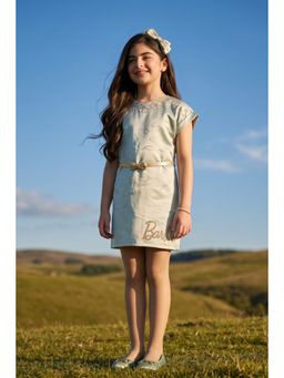 TINY GIRL - Barbie Light Blue Embroidered Satin Party Dress with Waist Belt