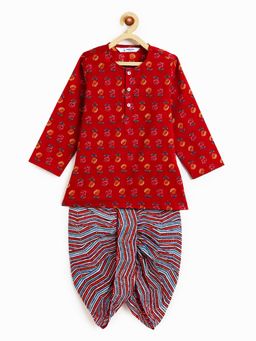 Campana - Boys Bansi Pure Cotton Floral and Striped Kurta and Dhoti