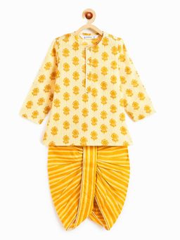 Campana - Boys Bansi Pure Cotton Floral and Striped Kurta and Dhoti