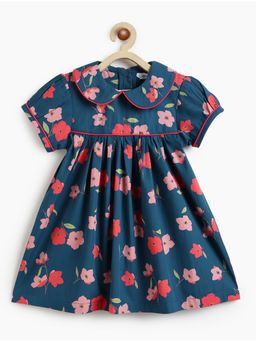 Campana - Girls Callie Pure Cotton Floral Printed Dress - Navy Blue
