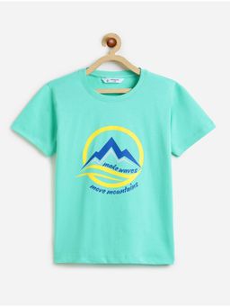 Campana - Boys Pure Cotton Move Mountains Printed T-Shirt - Aqua Blue