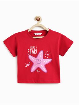 Campana - 100% Cotton Knit Starfish and Text Printed T-Shirt - Red