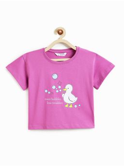 Campana - 100% Cotton Knit Bubble Trouble and Text Printed T-Shirt - Dark Pink
