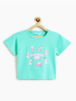 Campana - 100% Cotton Knit Busy Cats and Text Printed T-Shirt - Aqua Blue