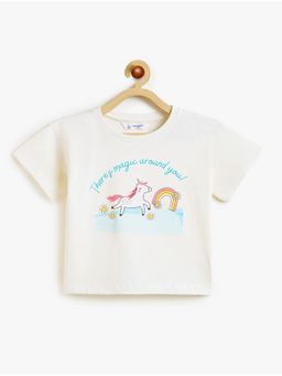 Campana - 100% Cotton Knit Unicorn and Text Printed T-Shirt - White