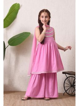 Indi-Loom Couture - Girls Pink Kurta and Sharara with Dupatta