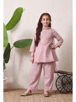 Indi-Loom Couture - Girls Pink Embellished Kurta and Pant with Dupatta
