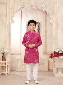 PSPeaches - Boys Magenta Ethnic Bandhani Straight Fit Cotton Kurta With Pyjama