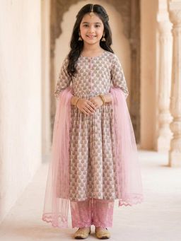 PSPeaches - Girls Pink Ethnic Kurta and Lace Pant With Dupatta