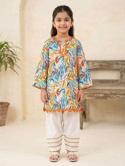 PSPeaches - Girls Pakistani style Multi Ethnic Printed Kurta With Farsi Pant
