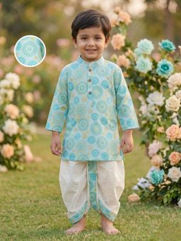 Desi Soota - Boys Aqua Cotton Mandala Kurta with Dhoti