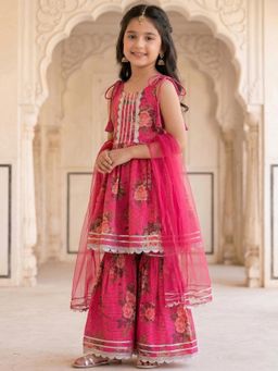 PSPeaches - Girls Pink Ethnic Kota A-Line Kurti and Sharara With Dupatta