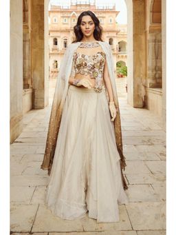 Nikita Vishakha - Gold Skirt with Bralette and Cape (Set of 3)