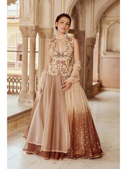 Nikita Vishakha - Beige Top with Skirt and Dupatta (Set of 3)