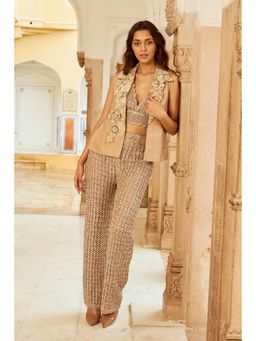 Nikita Vishakha - Beige Bralette with Pant and Blazer (Set of 3)