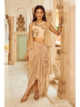 Nikita Vishakha - Beige Pick Up Skirt with Blouse and Cape (Set of 3)
