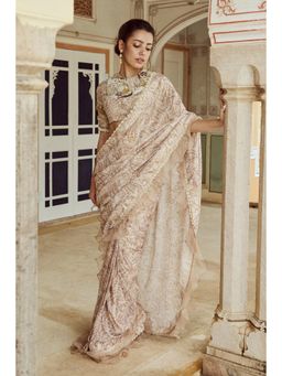 Nikita Vishakha - Beige Regular Pre-Draped Saree with Stitched Blouse