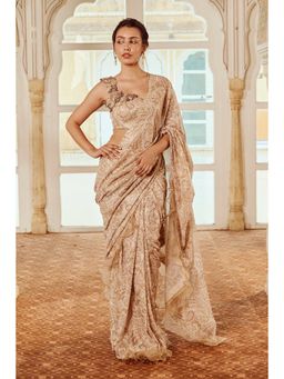 Nikita Vishakha - Beige Regular Pre-Draped Saree with Stitched Blouse