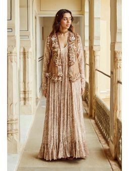 Nikita Vishakha - Beige Dress with Jacket (Set of 2)