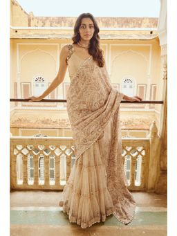 Nikita Vishakha - Beige Pre-Draped Saree with Stitched Blouse
