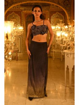 Nikita Vishakha - Brown Big Flower Bralette with Skirt and Drape (Set of 3)