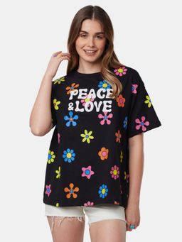 The Souled Store - Tss Originals Peace & Love Printed Cotton Women Oversized T-Shirt