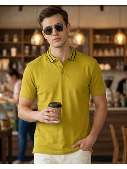 Bewakoof - Avocado Oil Yellow Textured Polo T-Shirt