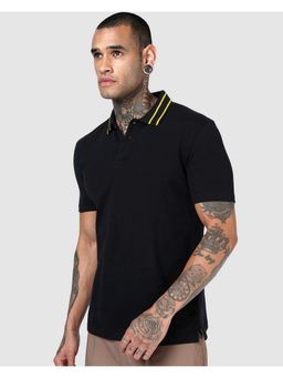 Bewakoof - Black Textured Polo T-Shirt