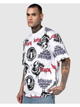 Bewakoof - Marvel Bright White Venom All Over Printed Oversized T-Shirt