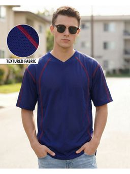 Bewakoof - Blue Textured Oversized T-Shirt