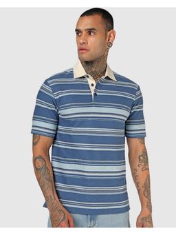 Bewakoof - Blue Striped Polo T-Shirt