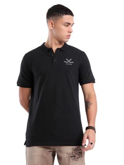 WROGN - Black Pure Cotton Logo Solid Polo T-Shirt