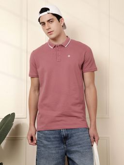 WROGN - Pink Pure Cotton Regular Fit Solid Polo T-Shirt