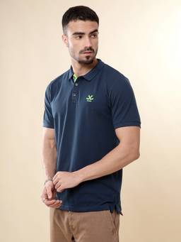 WROGN - Basic Blue Pure Cotton Solid Polo T-Shirt