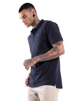 WROGN - Navy Blue Pure Cotton Solid Timeless Polo T-Shirt