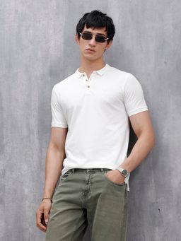 WROGN - White Pure Cotton Solid Polo T-Shirt