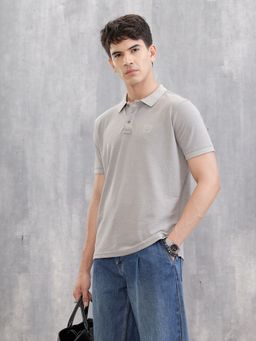 WROGN - Grey Cotton Blend Solid Polo T-Shirt