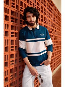 WROGN - Navy Blue Pure Cotton Colorblock Polo T-Shirt