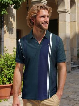 WROGN - Green Pure Cotton Stripes Polo T-Shirt