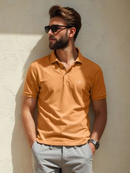 WROGN - Orange Pure Cotton Solid Polo T-Shirt