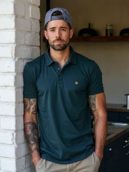 WROGN - Blue Pure Cotton Solid Stretch Polo T-Shirt