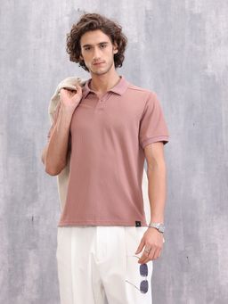 WROGN - Pink Cotton Blend Textured Polo T-Shirt