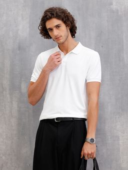 WROGN - White Cotton Blend Textured Polo T-Shirt