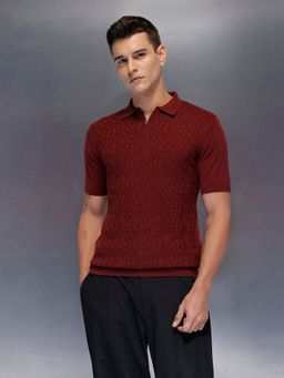 WROGN - Maroon Pure Cotton Typography Polo T-Shirt
